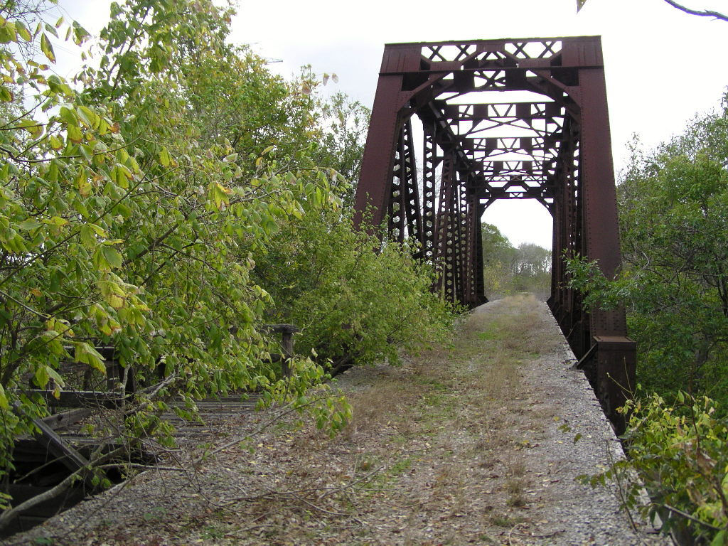 Cane belt RR bridge over San Bernard River, roadbed view.